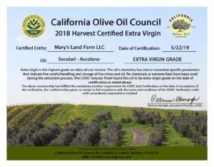 Secolari Ascolano EVOO Certificate