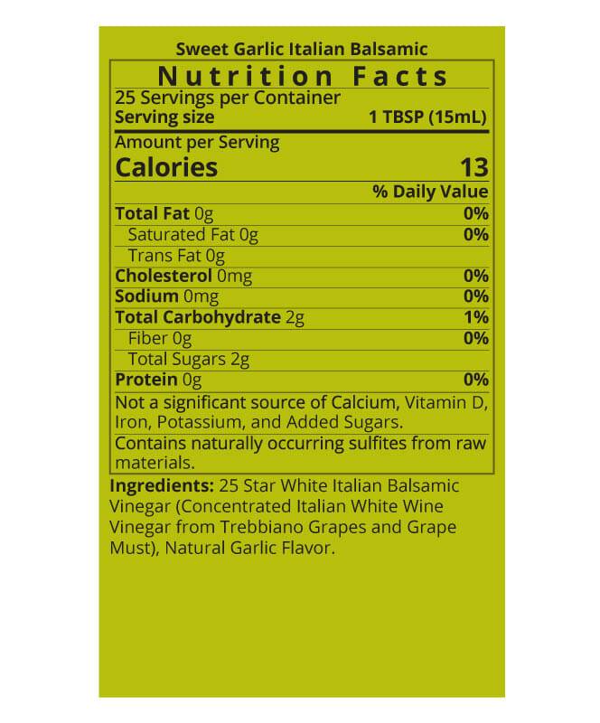 Sweet Garlic White Balsamic Vinegar Nutrition Facts